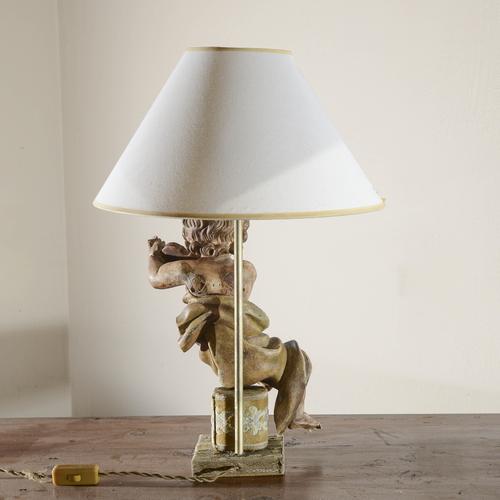 Wooden Angel Cherub Lamp with Violin For Sale - Image 3 of 7