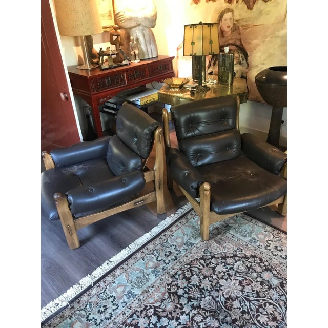 Vintage Brutalist Oak and Leather Chairs, 1975, Set of 2 For Sale - Image 4 of 8