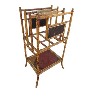 Antique English Tiger Bamboo Cantebury/Magazine Stand For Sale