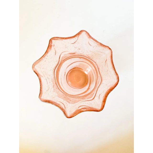 Traditional Vintage Blush Pink Murano Bubble Ruffle Edge Hand Blown Glass Swirl Vase For Sale - Image 3 of 11