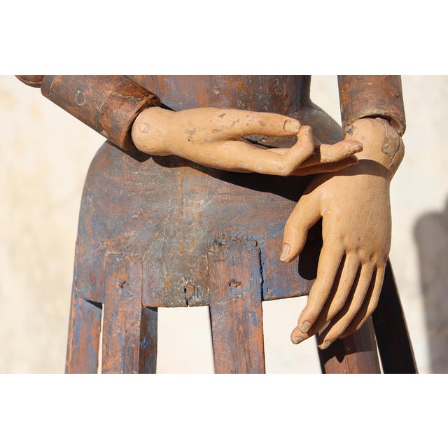 Blue 18th Century Portuguese Baroque Santos Cage Doll With Glass Eyes, Virgin, Mannequin For Sale - Image 8 of 18