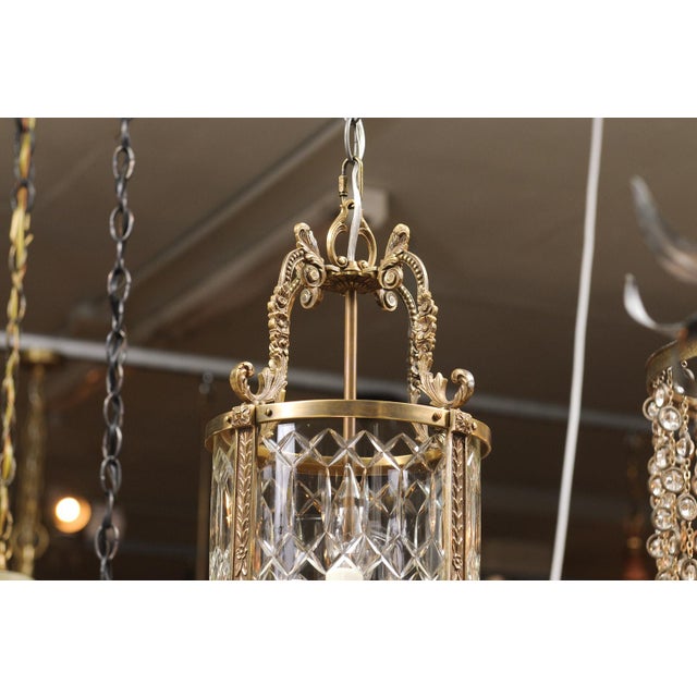 1940s Patinated Bronze & Cut Crystal Lantern, France For Sale - Image 10 of 12