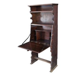 Antique Oak Drop Front Secretary Desk Bookcase Bookshelf Console 65" For Sale