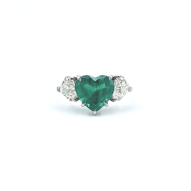 Green 3.11 Ct Gia Certified Colombian Emerald & Diamond Ring Size 6.5 For Sale - Image 8 of 11
