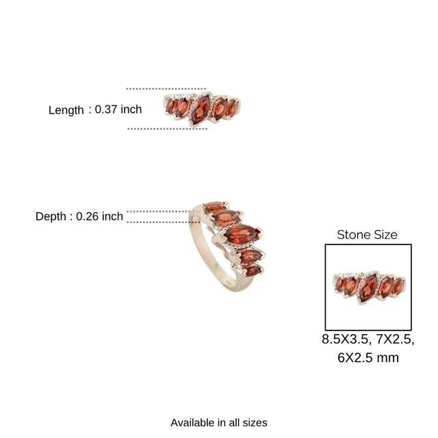 Timeless 925 Silver Garnet Statement Ring With Five Marquise Cut Stones - Size 6 For Sale - Image 9 of 10