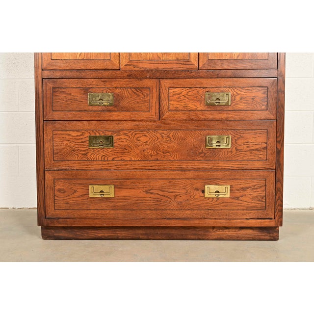 Henredon Mid-Century Modern Campaign Oak Armoire Dresser or Gentleman's Chest, Circa 1970s For Sale - Image 10 of 14