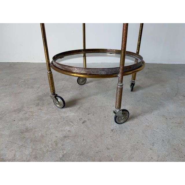 1970’s Maison Jansen Style Italian Hollywood Regency Brass & Glass Three-Tier Rolling Bar Cart With Removable Trays For Sale - Image 9 of 12