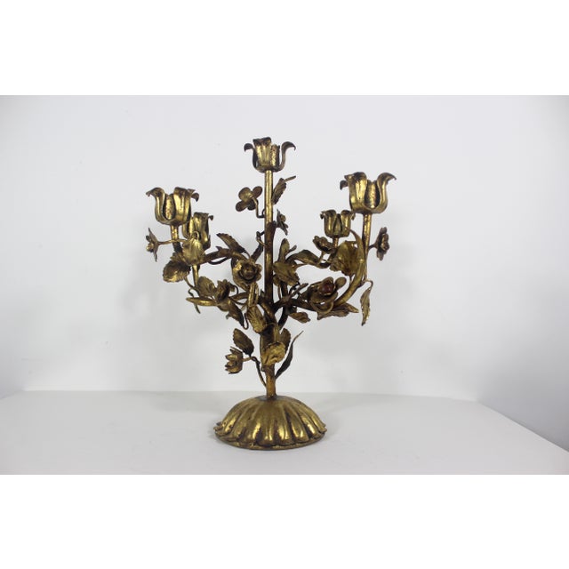 Vintage Gilded Gilt Gold Metal Candelabra Baroque Italian or Hollywood Regency For Sale - Image 14 of 18