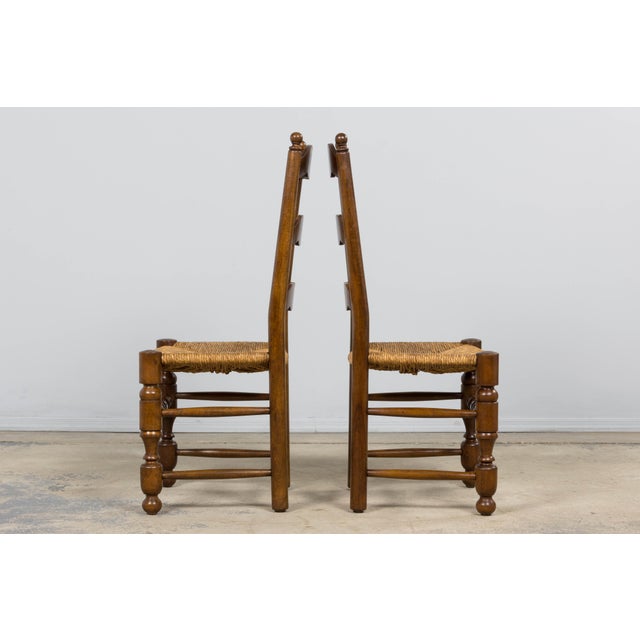 Antique French Provincial Ladder Back Walnut Dining Chairs W/ Rush Seats – Set of 6 For Sale - Image 13 of 18