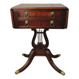 Early 20th Century Duncan Phyfe Revival Lyre Pedestal Mahogany Pembroke Side Table For Sale