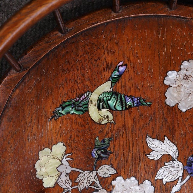 Brown Vintage Chinese Rosewood Tea Tray | Mother-of-Pearl Inlaid Bird & Flower Motif For Sale - Image 8 of 9