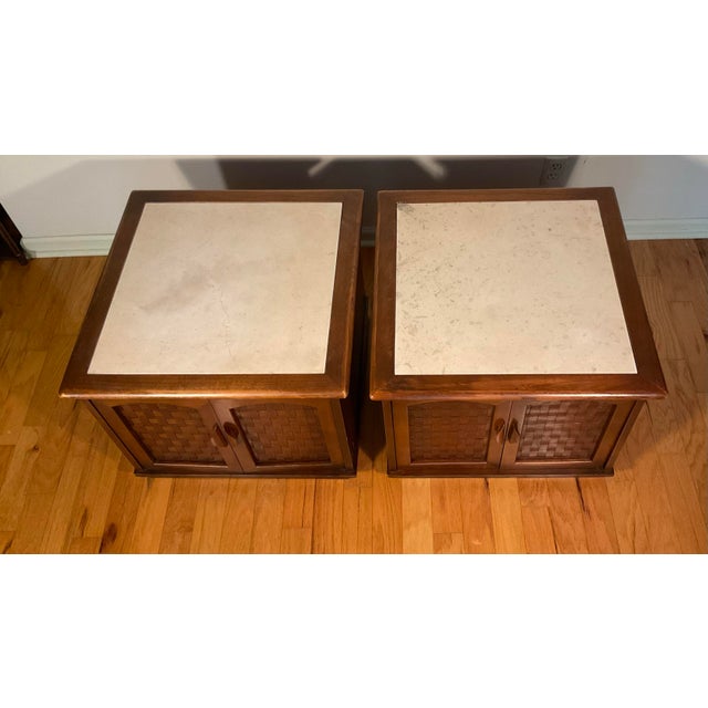 Brown Pair 1960s Mid Century Modern Lane Square End Tables Two Door Cabinets For Sale - Image 8 of 12