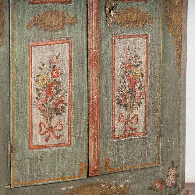 Green 19th Century Original Painted German Two Door Armoire Shrunk For Sale - Image 8 of 13