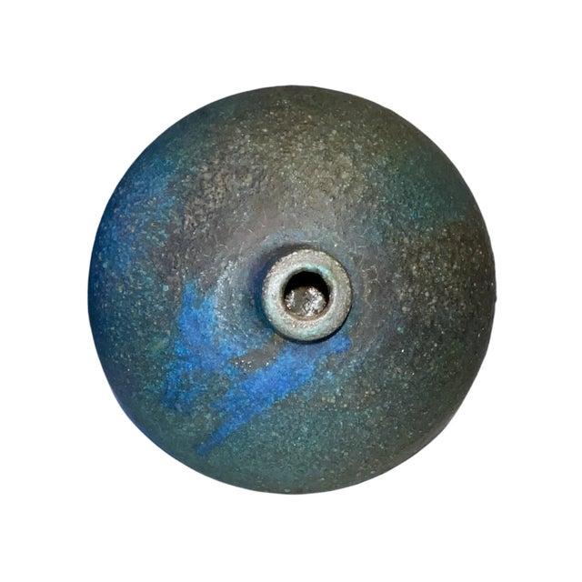 Vintage Mid Century Blue Green Drip Glazed Brown Vase For Sale - Image 10 of 13