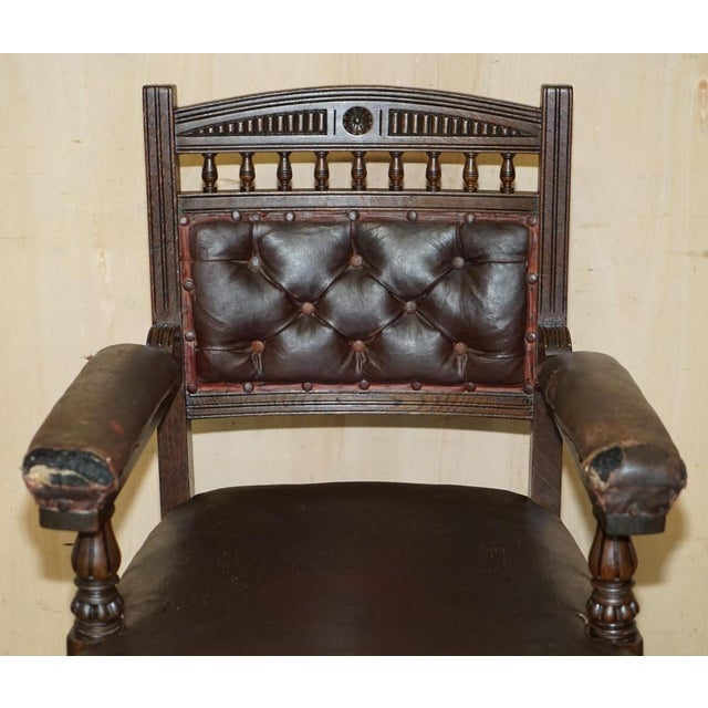 Antique Victorian Aesthetic Movement Style Leather Armchair, 1860s For Sale - Image 4 of 18