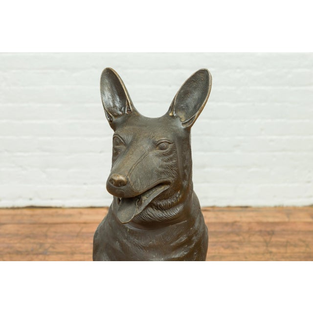 Early 21st Century Contemporary Bronze Sculpture Depicting a German Shepherd with Dark Patina For Sale - Image 5 of 12