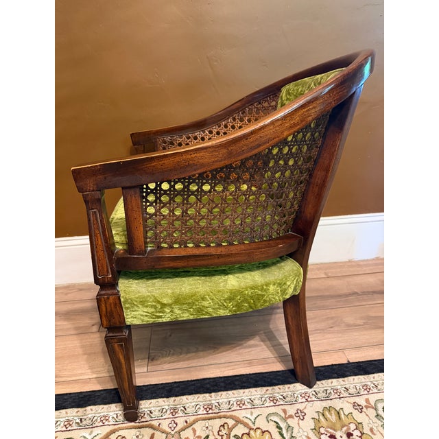 Vintage Green Velvet & Cane Accent Chair W/ Cushion For Sale - Image 11 of 14