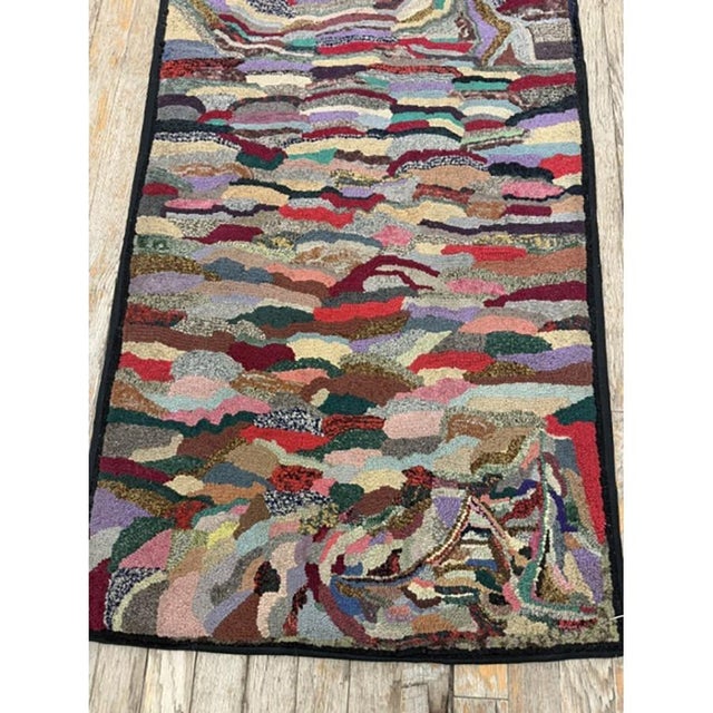 American 1880s Traditional American Geometric Folk Art Multicolor Antique Hooked Wool Rug For Sale - Image 3 of 6