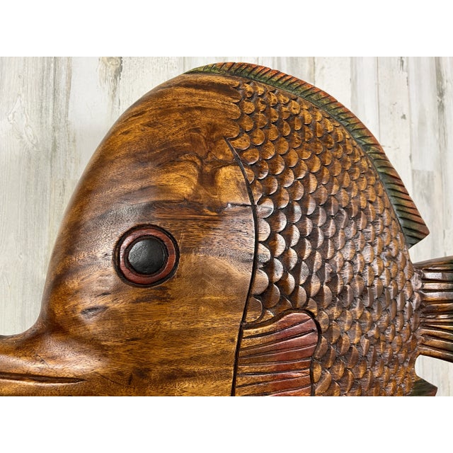 Mid 20th Century Vintage Solid Wood Hand -Carved Koi Fish For Sale - Image 5 of 12
