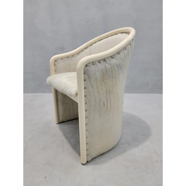 Vintage Italian Refinished Cream Lacquer Barrel Back Occasional Chair Tonon Style Reupholstered in Buttercream Brazilian...