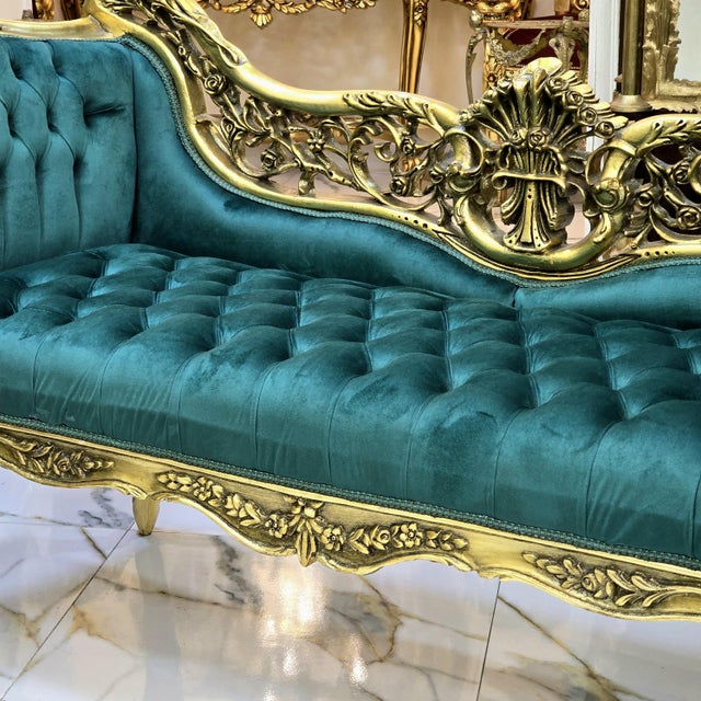 Textile Baroque Style Green Velvet Settee Tufted For Sale - Image 7 of 14