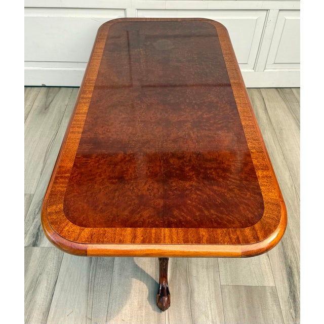 Wood English Georgian Revival Burl Veneer Coffee Table With Double Pedestal Base For Sale - Image 7 of 18