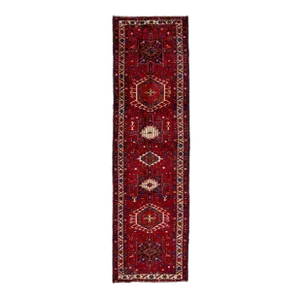 1950s Red 1950s Persian Heriz Handmade Wool Rug With Tribal Pattern