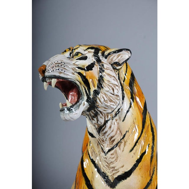Ceramic Large Italian Hollywood Regency Ceramic Tiger, 1970s For Sale - Image 7 of 18