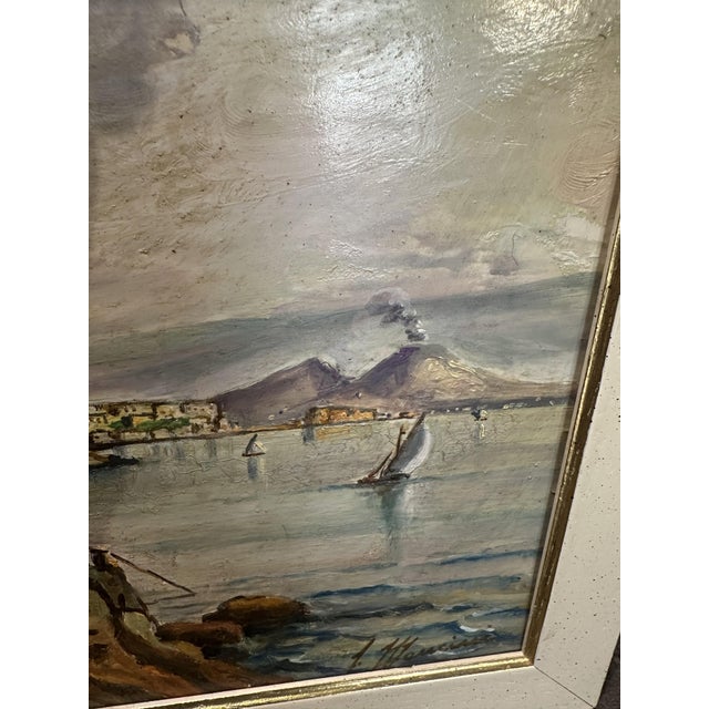 Mancini, View of the Gulf of Naples, 1950s, Oil on Panel, Framed For Sale - Image 4 of 10