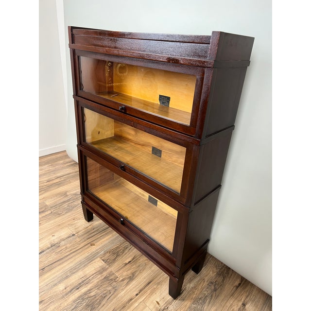 Traditional Antique Globe Wernicke Mahogany Three Stack Barrister Bookcase Size D Grade 598 1/2 C. 1930 For Sale - Image 3 of 9