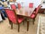 Ethan Allen Dining Table Set With 6 Red Damask Upholstered Chairs 7 Pc For Sale In New York - Image 6 of 11