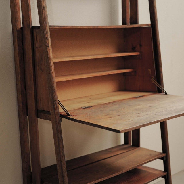 Architectural Pine and Oak Secretary Bookcase, France, 1960 For Sale - Image 12 of 18