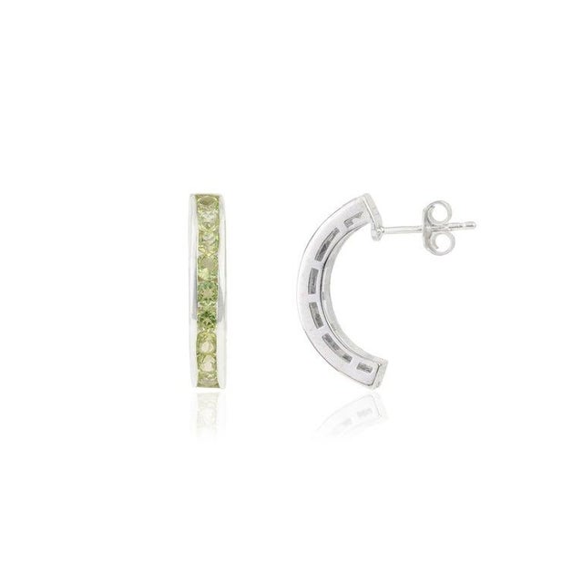 Not Yet Made - Made To Order Silver August Birthstone Peridot Half Hoop Earrings for Her, A Pair For Sale - Image 5 of 11