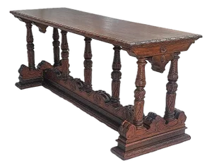 Antique 1920s Italian Renaissance Revival Console Library Sofa Table Solid Walnut