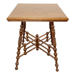 Antique Ornate Oak Wood Stick and Ball Accent Table For Sale