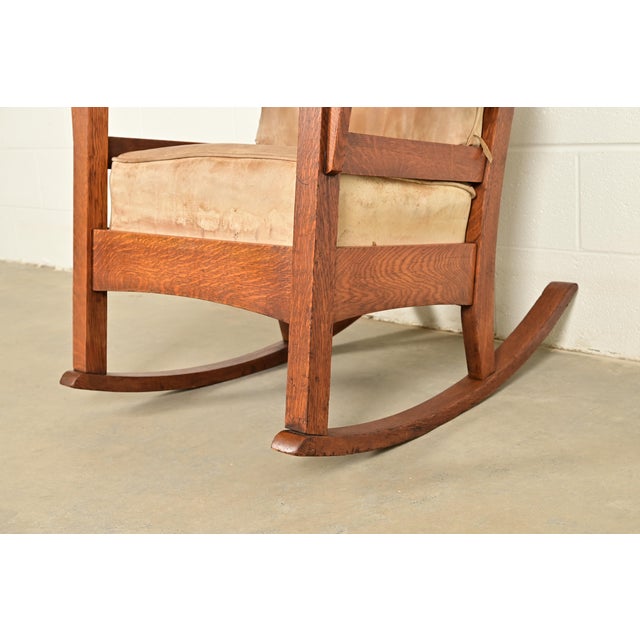 Stickley Brothers Style Antique Mission Oak Arts & Crafts Rocking Chair, Circa 1910 For Sale - Image 9 of 12