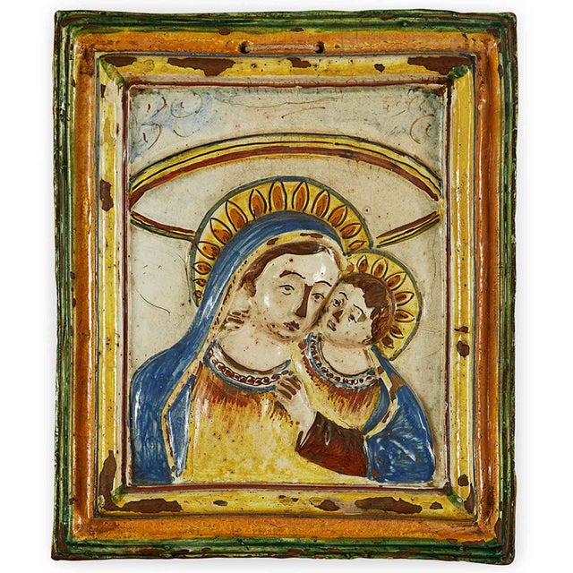 Madonna and Child Glazed Terracotta Panel, 1600 For Sale - Image 6 of 6