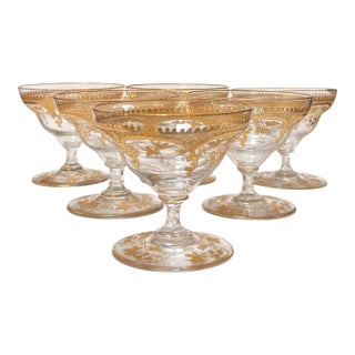 Set of 6 Antique St. Louis Gold Encrusted Crystal Dessert Compotes For Sale