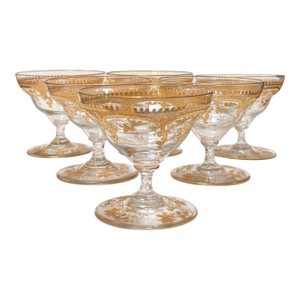 Set of 6 Antique St. Louis Gold Encrusted Crystal Dessert Compotes