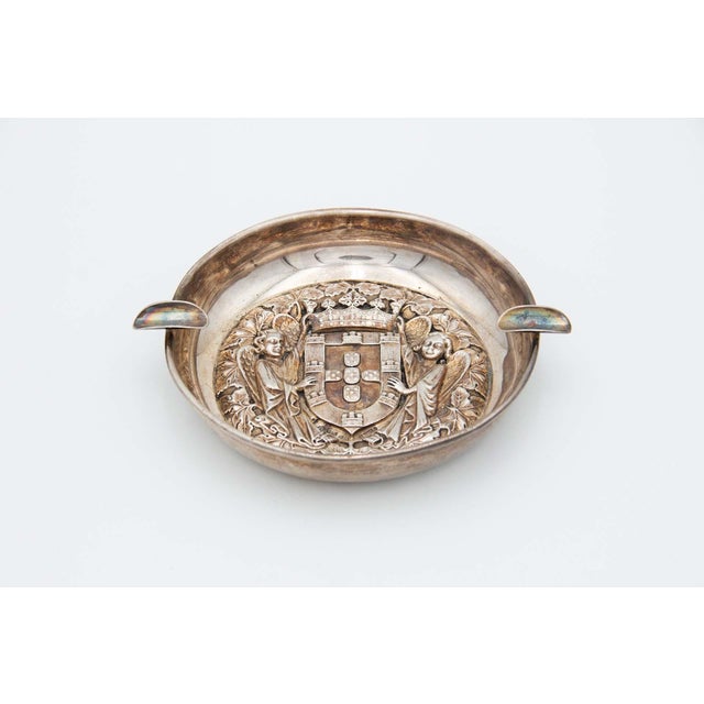 Circular Silver Ashtray with Two Cigarette Holders For Sale - Image 4 of 4