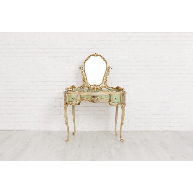 Gold Rococo Revival Vanity Table with Mirror and Glass Top, 1960s For Sale - Image 8 of 9