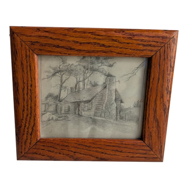 1920s Framed Artist House Scene Pencil Drawing For Sale
