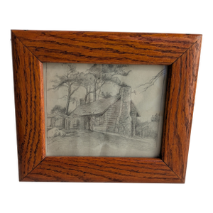 1920s Framed Artist House Scene Pencil Drawing