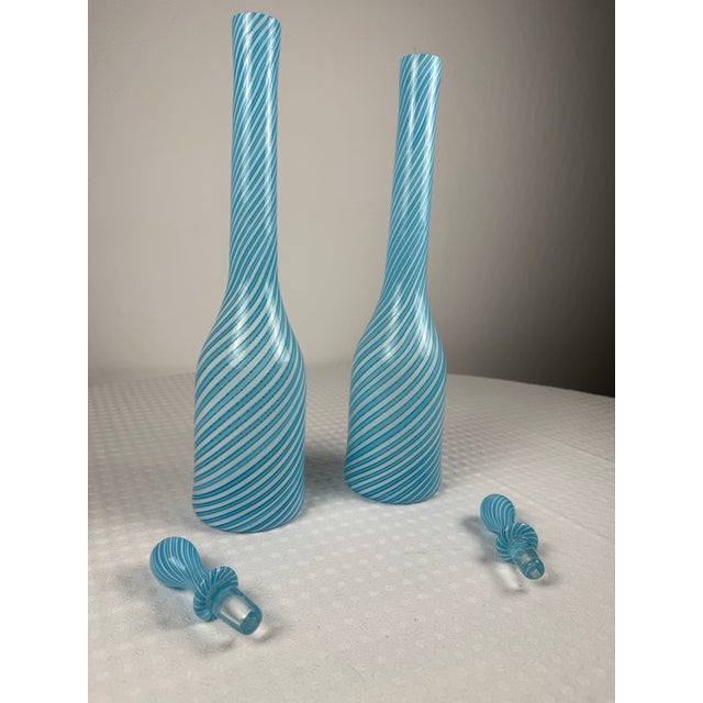 1960s Rare Pair of Fratelli Toso Murano Vintage Italian Glass Decanters For Sale - Image 5 of 10