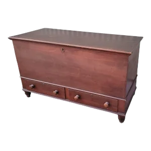 19thc Blanket Chest ( Dower Chest ) With Two Drawers Below
