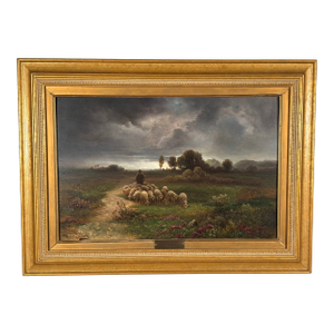"A Weather Is Coming" Oil on Panel by Herman Solbrig (1853-1942)