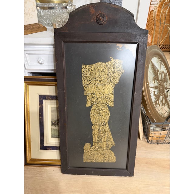 Gothic MidCentury Brass Rubbing of a Medieval Knight Sir John d'Aubernon For Sale - Image 3 of 5