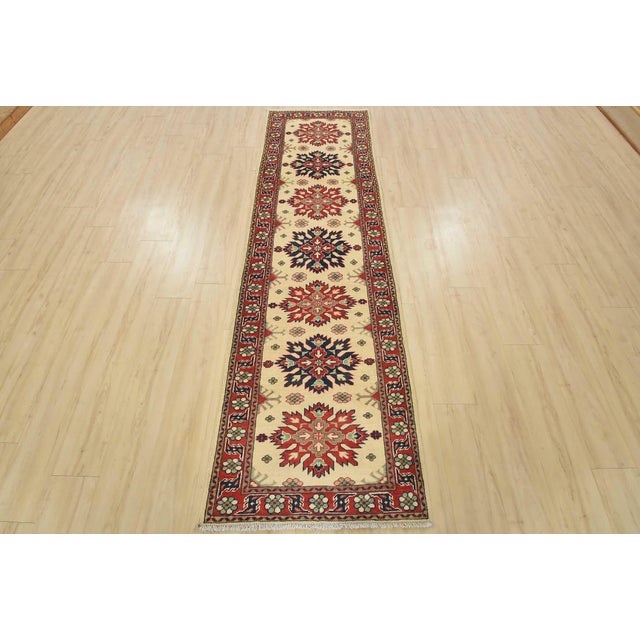 Farmhouse Kazak Runner 2’8” X 9’1” Beige Wool Traditional Hand-Knotted Oriental Rug For Sale - Image 3 of 12