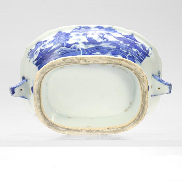 Antique Blue & White Canton Chinese Export Porcelain Miniature Sauce Tureen For Sale - Image 9 of 12