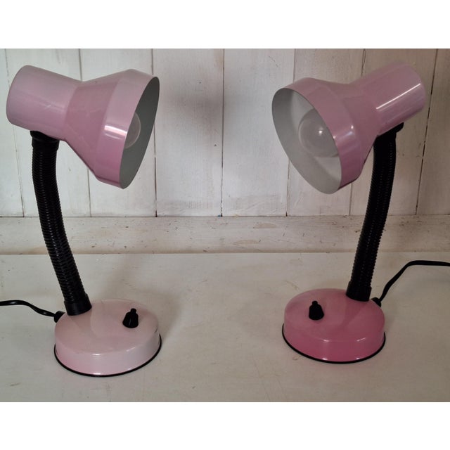 Black Vintage Adjustable Bedside Lamps with Pink Metal Housing from Kramer, 1980s, Set of 2 For Sale - Image 8 of 8